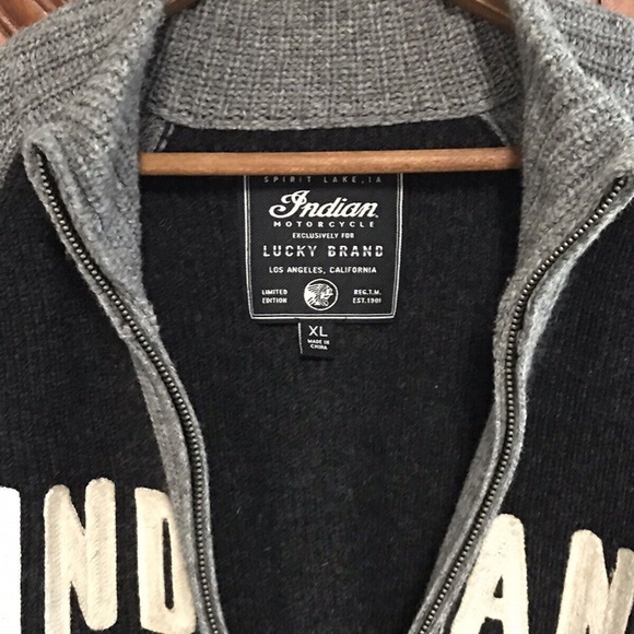 Lucky Brand Indian Motorcycle Lambswool Cotton Cardigan Sweater Zip Up Size XL - Picture 4 of 5